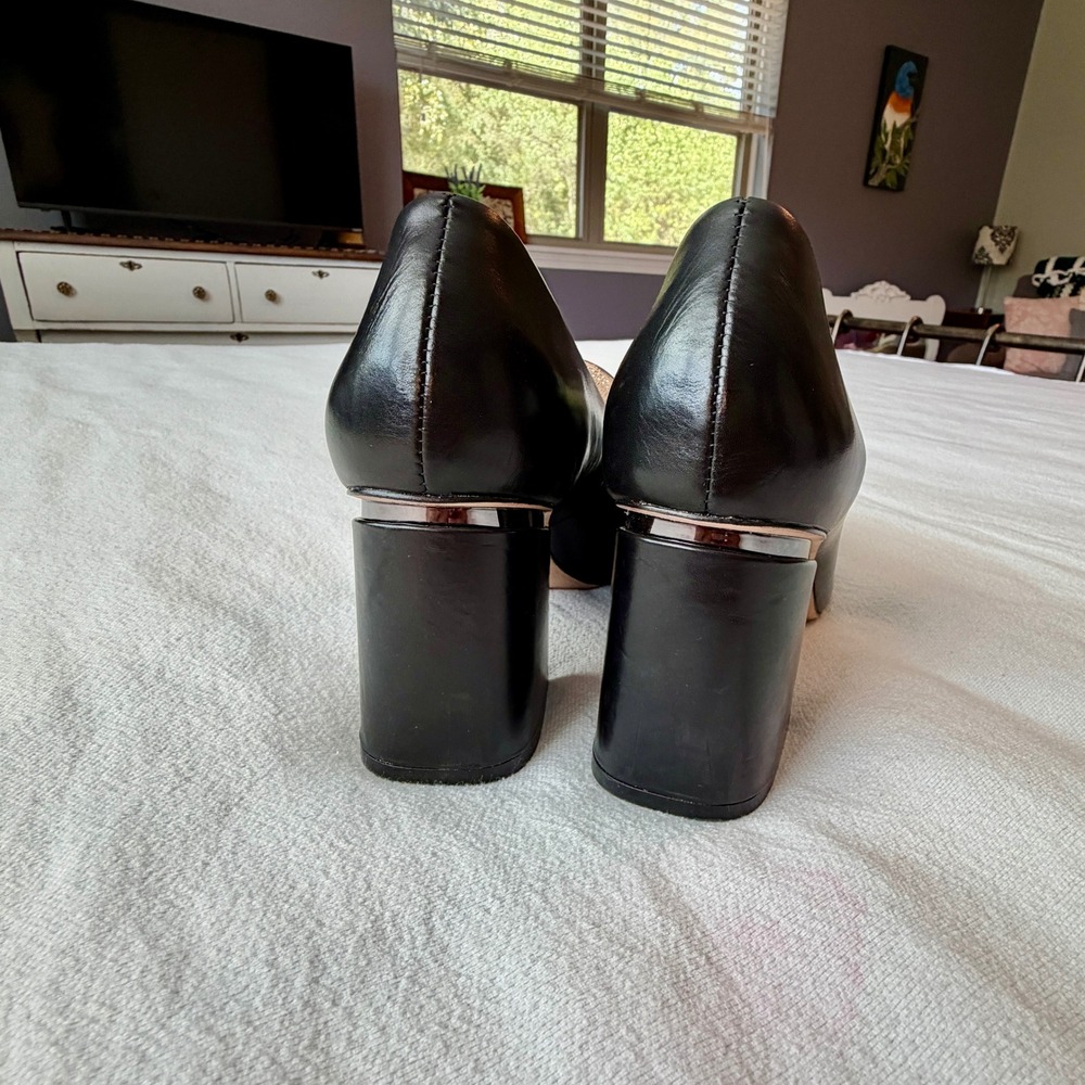 Antonio Melani Black Leather Loafer Pumps Square Toe Block Heel Womens 8.5M - Picture 5 of 11